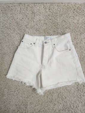 Abercrombie & Fitch Cream High-Rise Denim Shorts with Frayed Hem